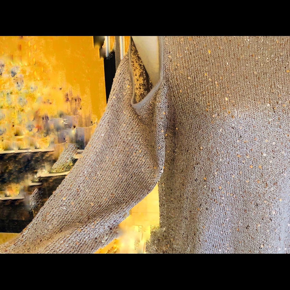 Alfani Cold Shoulder Tunic Champagne Sequins Top & Matching Cami Scoop Neck - Picture 7 of 10